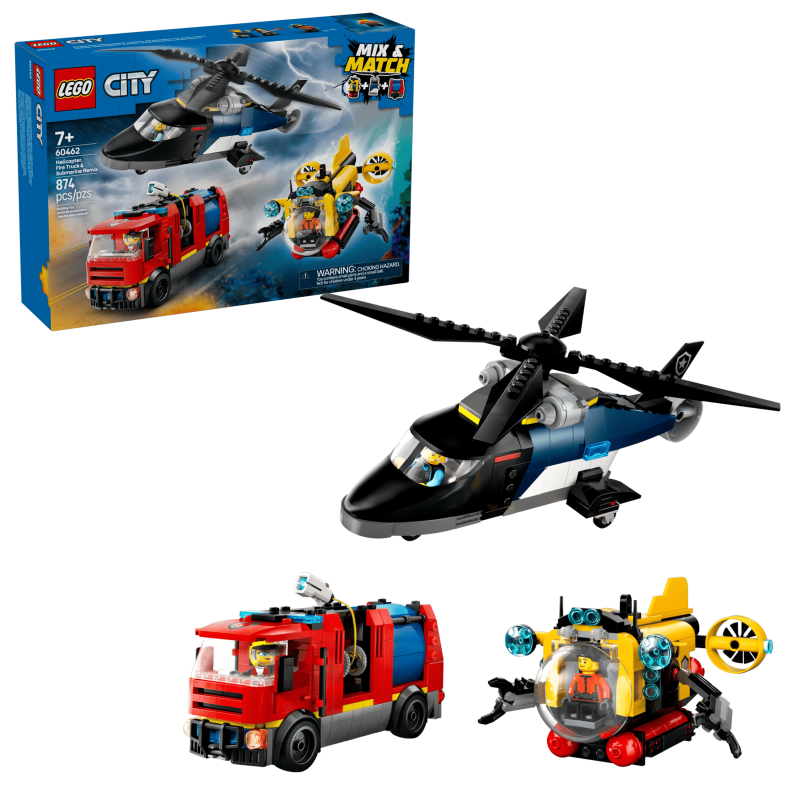 LEGO City 60462 : Hélicoptère, camion de pompiers et sous-marin modulable