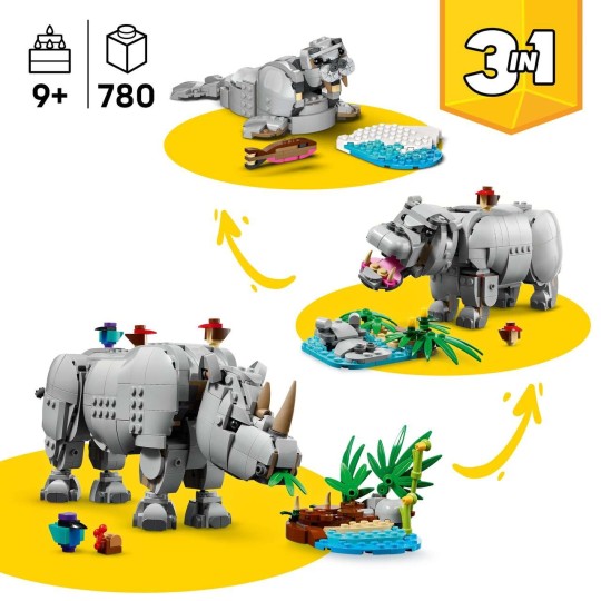 LEGO Creator 31171 : Animaux sauvages : le rhinocéros majestueux et les oiseaux